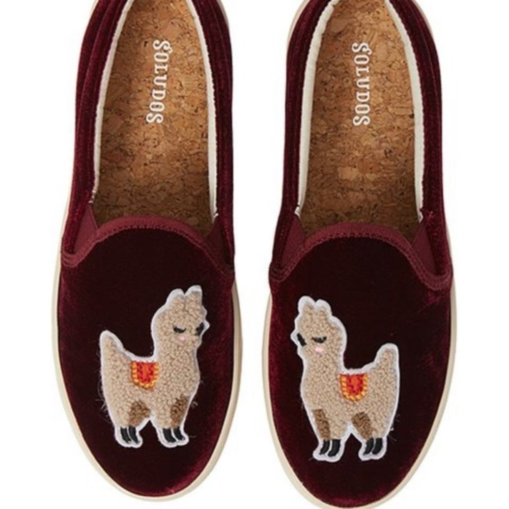 Soludos Velvet Llama Embellished Slip Ons